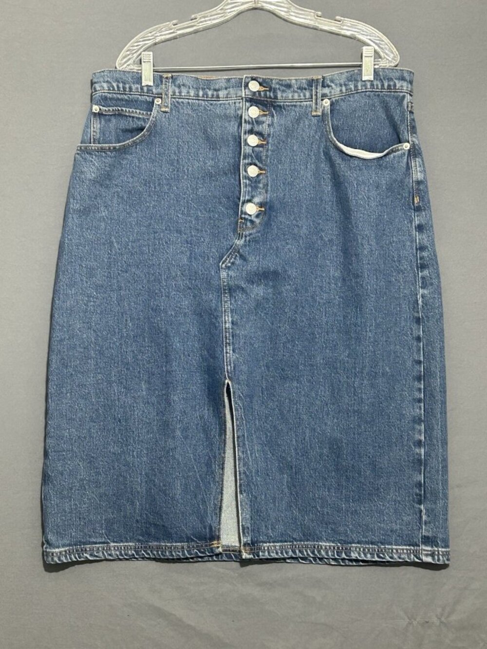 Banana Republic Denim Pencil Skirt Size 16 Medium Wash Button Fly Front Split